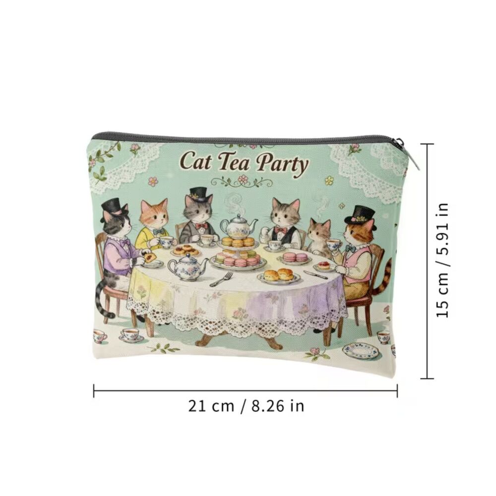 Cat Tea Party Kittie Cosmetic Bag
